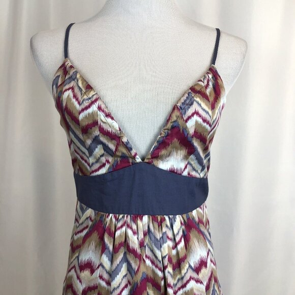 BCBGeneration Maxi Dress Size Small Chevron Stripe Blue Gray Maroon - Picture 2 of 12